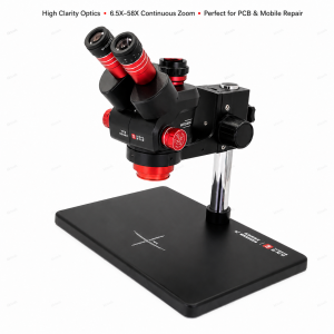 YCS 6558X Professional 3D Continuous Zoom Trinocular Stereo Microscope with 0.5X CTV Camera Lens & Adjustable LED Light for PCB and Mobile Repair